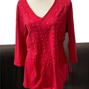 Avenue Red 3/4 Sleeve Embellished Blouse